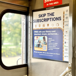 Library BNSF ad on a metra train ad space