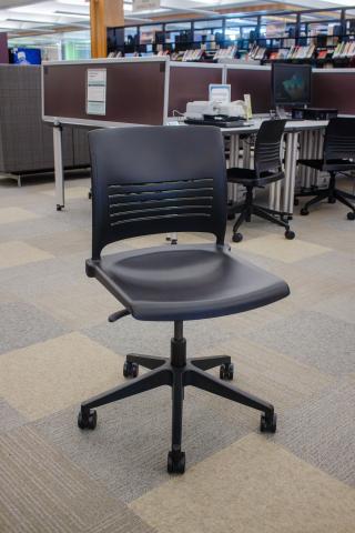 Black plastic wheeled task chairs adjustable height 