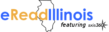 Logo with the words eRead Illinois over an outline of the state of Illinois.